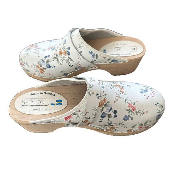 Moheda Swedish Sweden Linnea White Floral Leather Clogs Mules Womens New 40 - Picture 7 of 14